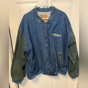 Three rivers vintage denim bomber jacket with Astro Boats Embroidery size xl